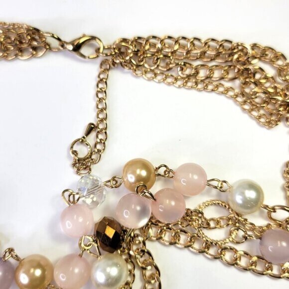 Multistrand Gold and Pink Beads Long Necklace - Picture 7 of 8